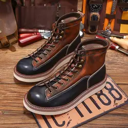 2024 New Top Quality Handmade Men Cow Leather Shoes Autumn Winter Vintage British Ankle Boots Outdoor Tooling Motorcycle Boots