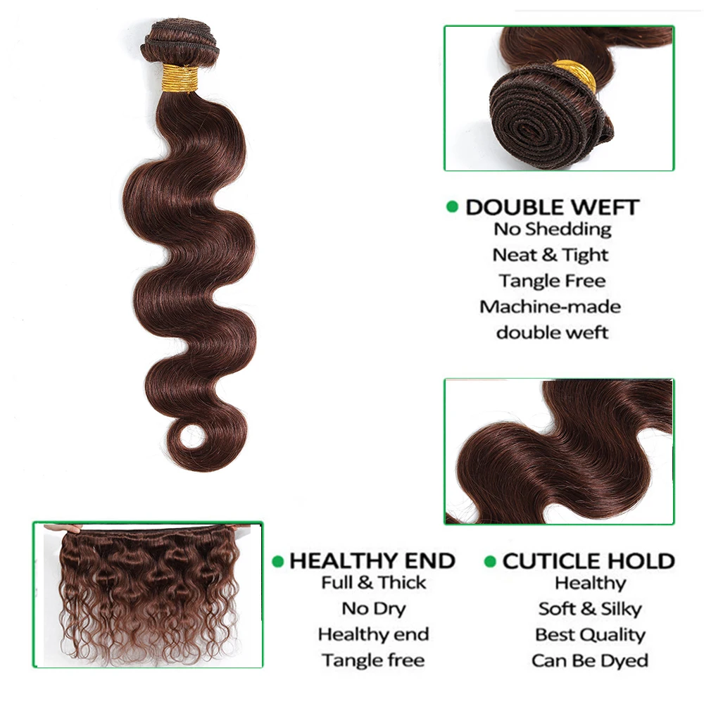 Bundel rambut manusia gelombang tubuh bundel jalinan rambut Brasil 100% ekstensi rambut manusia untuk wanita cokelat #4 jalinan rambut Remy 1/2 buah