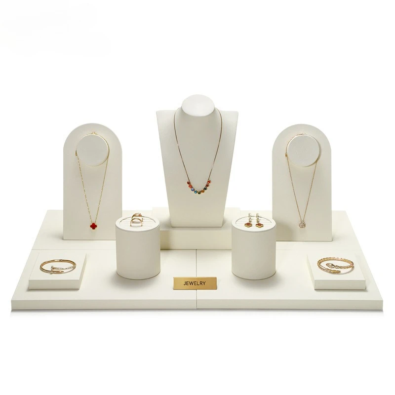 Beige Jewelry Display Set Luxury Window Display Stand Holder for Necklace Ring Earring Counter Showcase Tray Decor