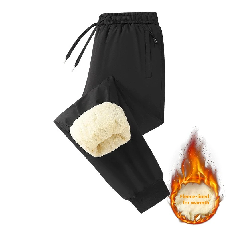 

New Lambskin Fleece Thickened Men's Cotton Pants for Winter Cold Protection and Warmth, Casual Tight-fitting Sports Sweatpants