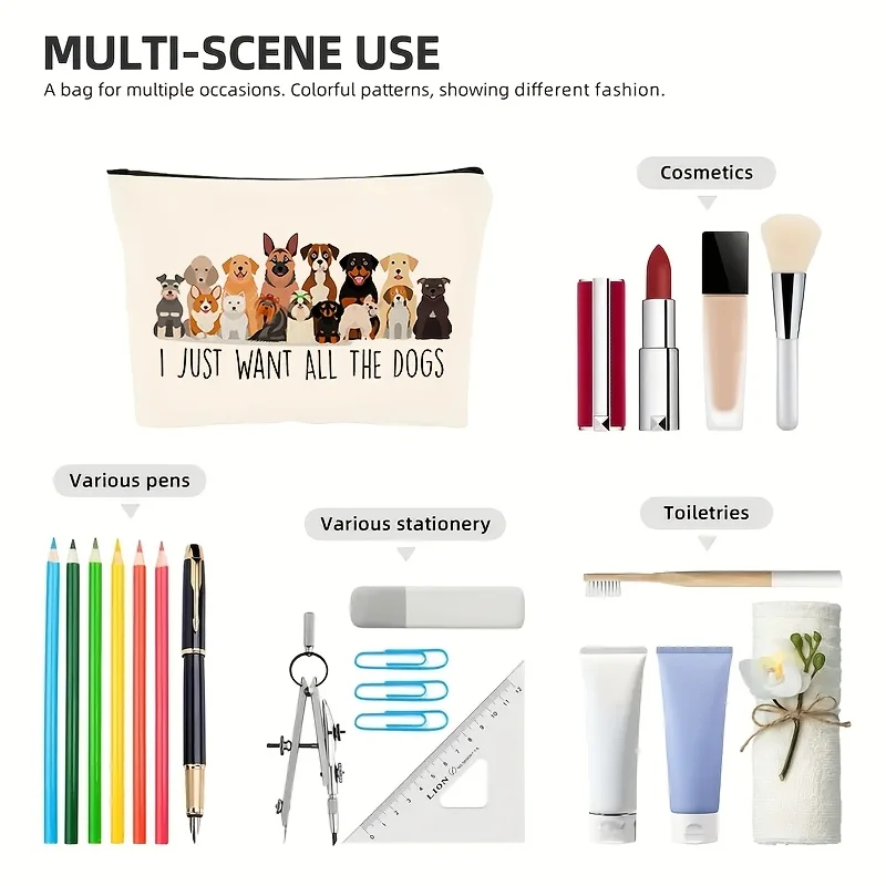 Stylish Dog-Themed Bag - Durable, Fashionable Gift, Convenient Zipper Closure, Best Gift for Your Loved Ones, Gift for Your Sisters, Portable Makeup Bag, Student Pencil Case, Cosmetic Gift Bag, Zipper Bag, Pencil Case Travel Bag, Snack Bag, Toiletry Organizer Bag, Storage Ladies' Clutch Bag - Multifunctional Bag - Ideal Gift for Women - Best Gift for Your Best Friend - Clothing, Footwear, and Jewelry Accessories... Toiletry Bag