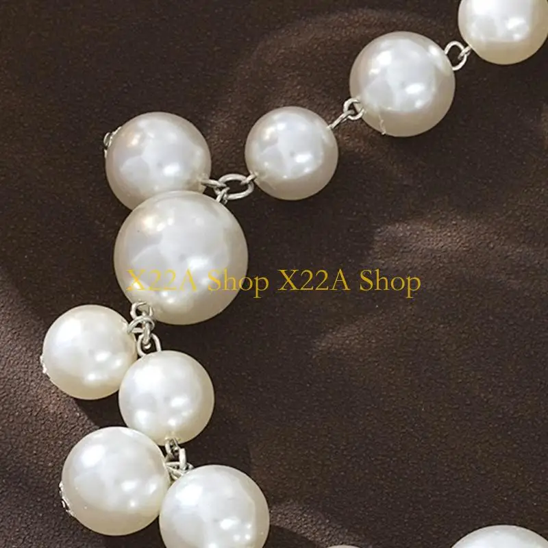 Unique Pearls Look Statement Collarbone Necklace for Women Mixed Large Bead Design with Silver Tone Links for Wedding Guest
