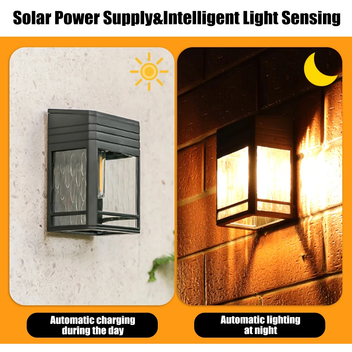 2PC Solar Wall Lights Outdoor IP65 Waterproof Garden Light for Porch Fence Shed Patio Crackle Lampshade with Warm Tungsten Bulb