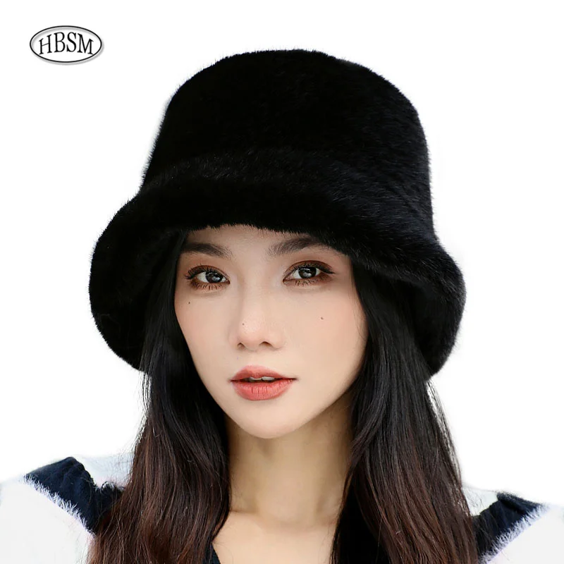 Balde de pele de vison falso elegante bonés de inverno feminino novo design moda chapéus de pele artificial malha quente gorros de pele de vison falso chapéu