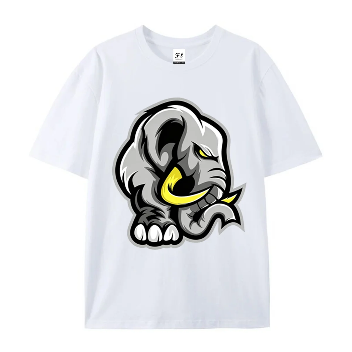 Unisex Short Sleeve T Shirt Aggressive Elephant Mascot Head Print Casual Cotton Tees For Men Women Sports E-Sport Theme Daily