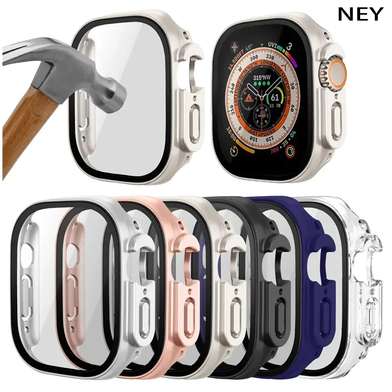 Cover For Apple Watch Ultra Case 49mm Accessories PC Bumper+Tempered Glass Screen Protector iwatch Series Apple Watch Ultra 2