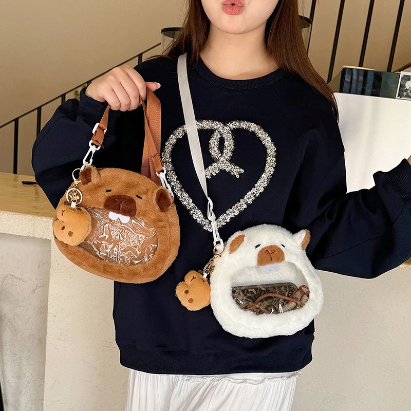 Kawaii Capybara Plush Backpack Cute Plush Doll Bag Travel Casual See-through Capybara Crossbody Bags For Women Girls