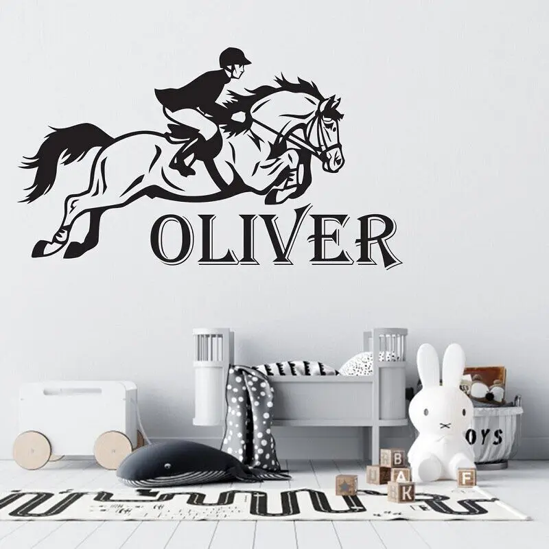 Personalized Name Vinyl Decals Custom Name Stickers Horse Riding Wall Stickers Sports Children\'s Room Decoration Wall Stickers47