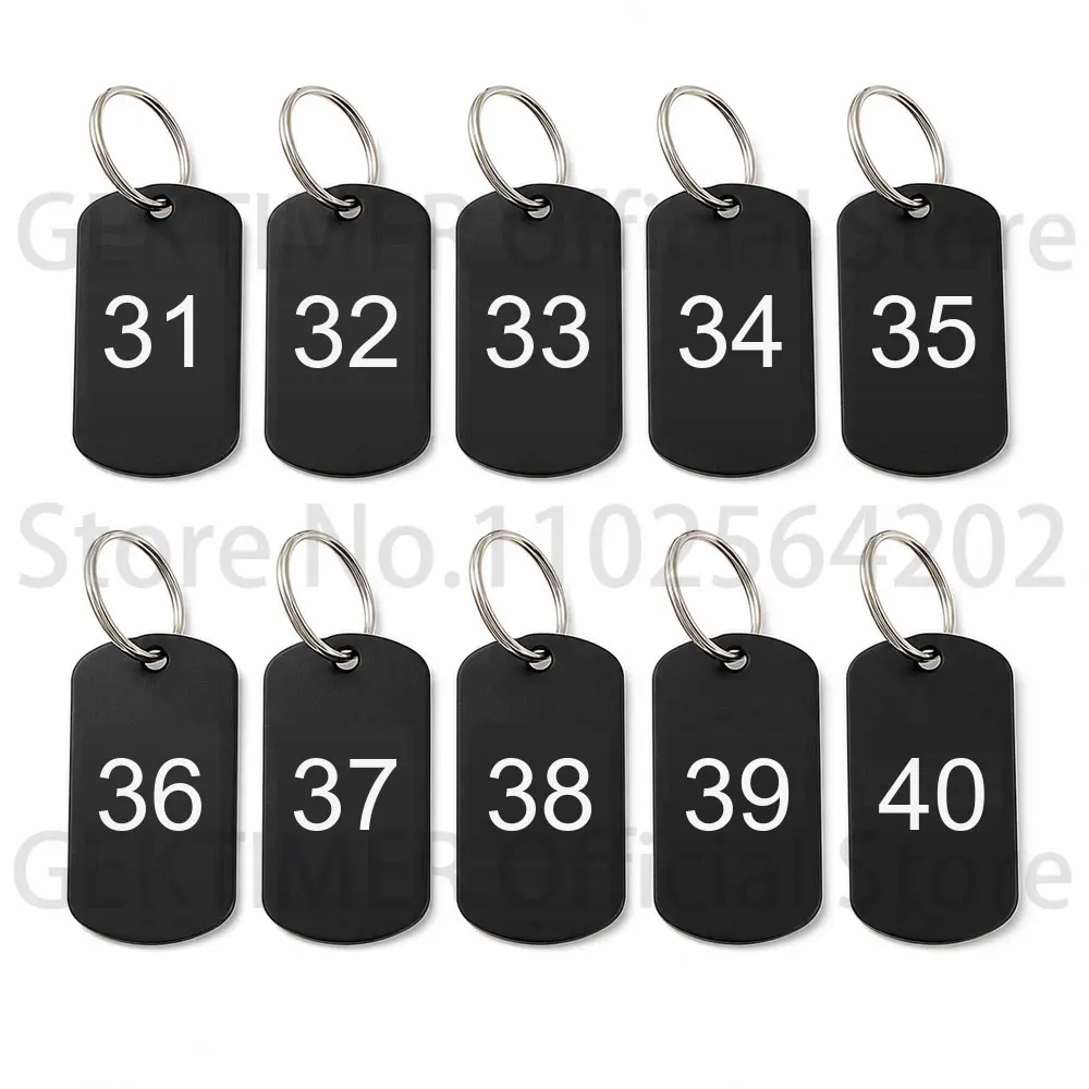 GEKTIMER Schwarze Aluminium-Nummernschilder mit Schlüsselring, Schwarze Rechteckige Aluminium-ID-Etiketten, Gravierte Nummernetiketten für Zubehör – Detail 3