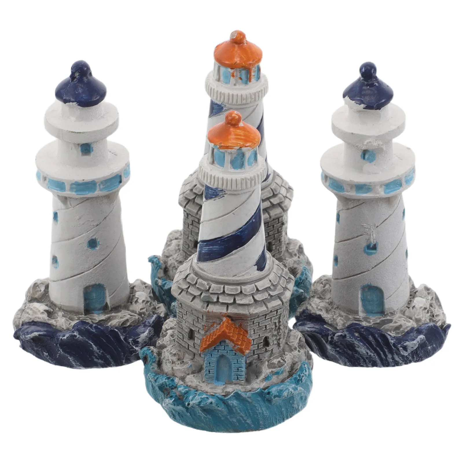 

Набор из 4 миниатюрных маяков в средиземноморском стиле, декоративные фигурки из смолы для микроландшафта, украшение для стола, игрушка для морской сцены