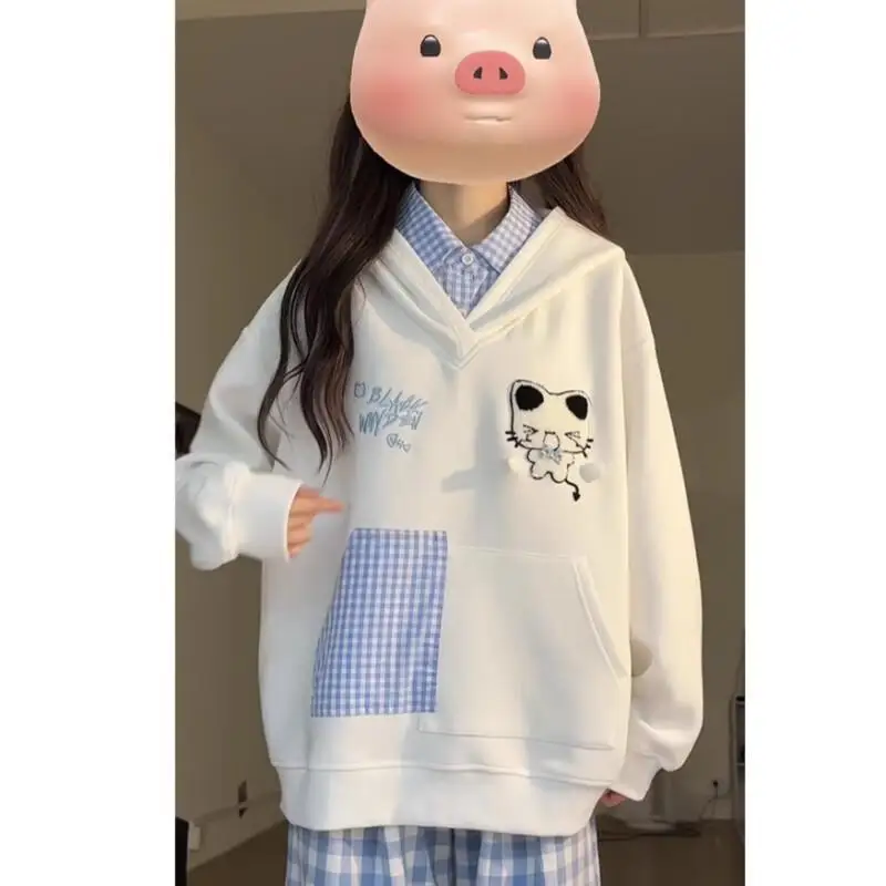 

Новая модель женской верхней одежды в американском стиле: худи с вышивкой, имитация двухслойности, длинные рукава, осенне-зимняя повседневная модель.