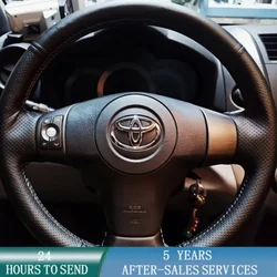 Customized Car Steering Wheel Braid Cover Black Hand Sewing Microfiber Leather For Toyota Yaris Vios RAV4 2006 2007 2008 2009
