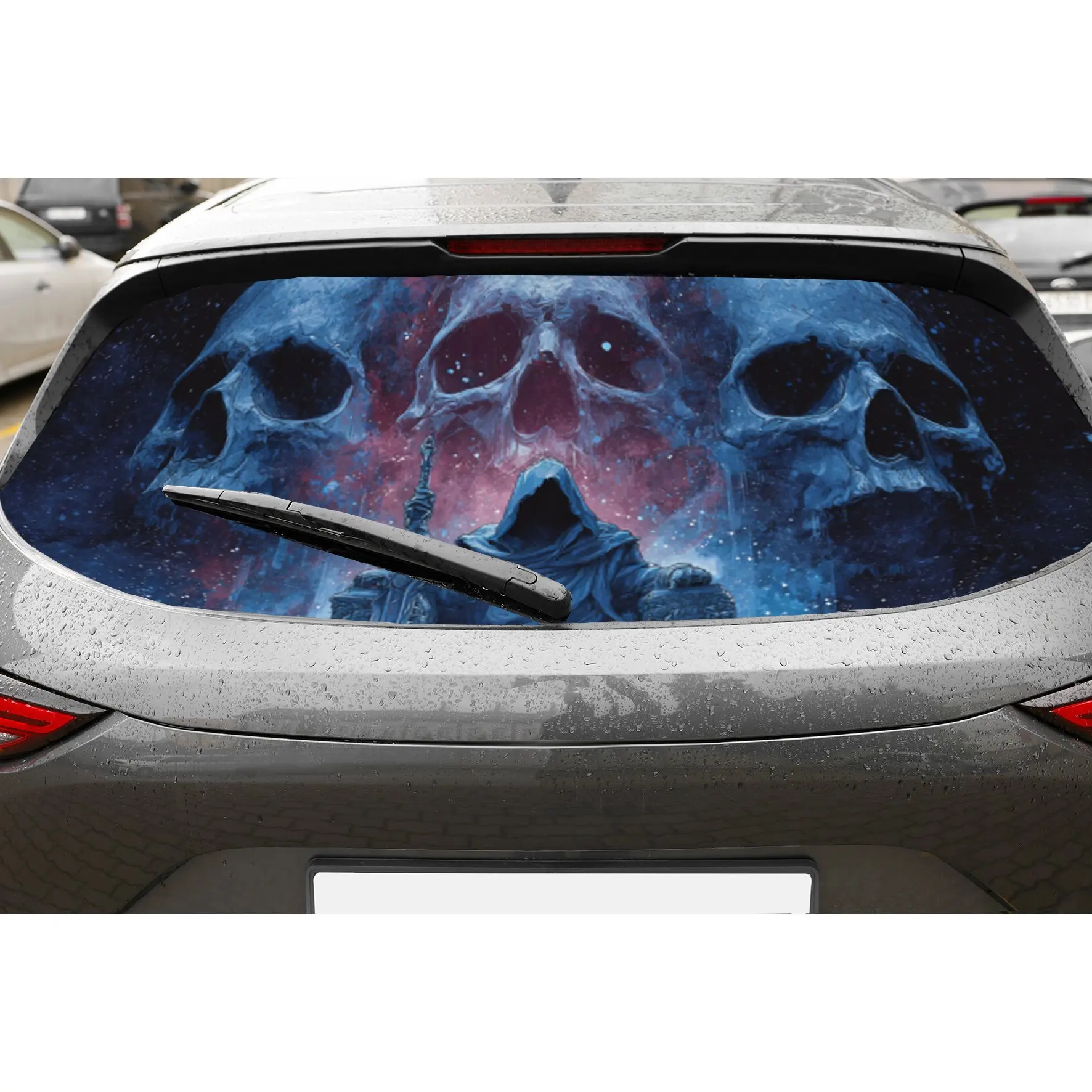 

Mysterious Dark Skull Ghost PVC Perforated Car Vinyl Wraps, Durable Car Rear Windshield Sticker, Waterproof Car Rear Window Deca