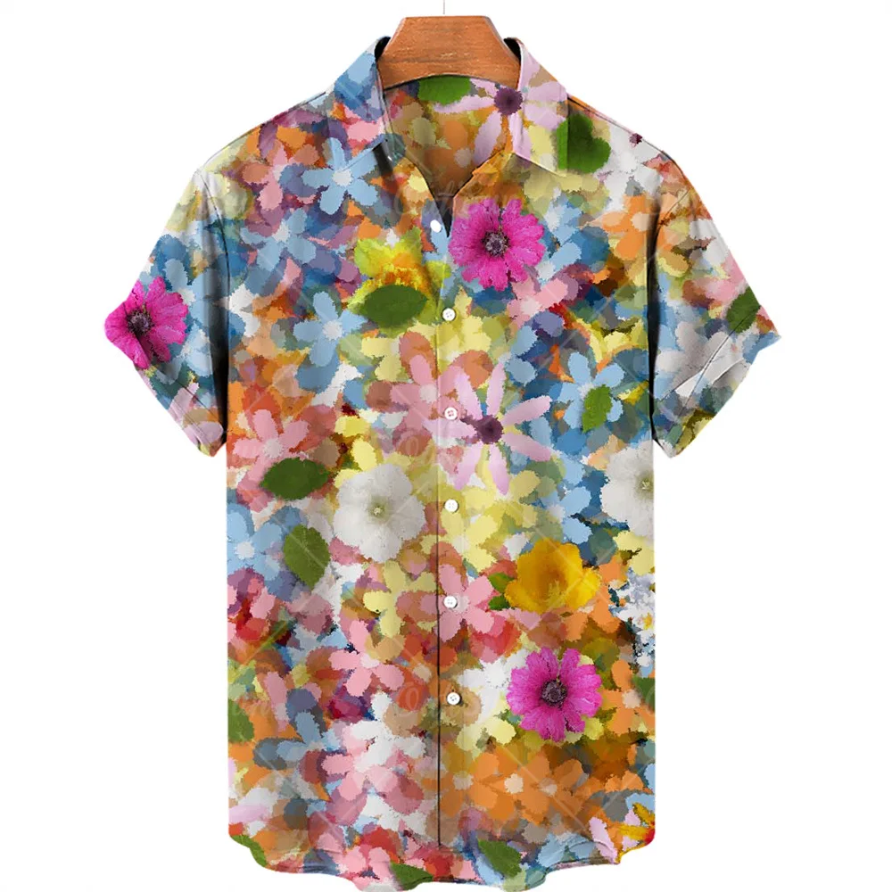 2022 Harajuku Hawaiian Shirts 3d Oil Painting Floral Print Men's Women's Fashion Short Sleeve Shirts Plus Size Shirts and Shirts