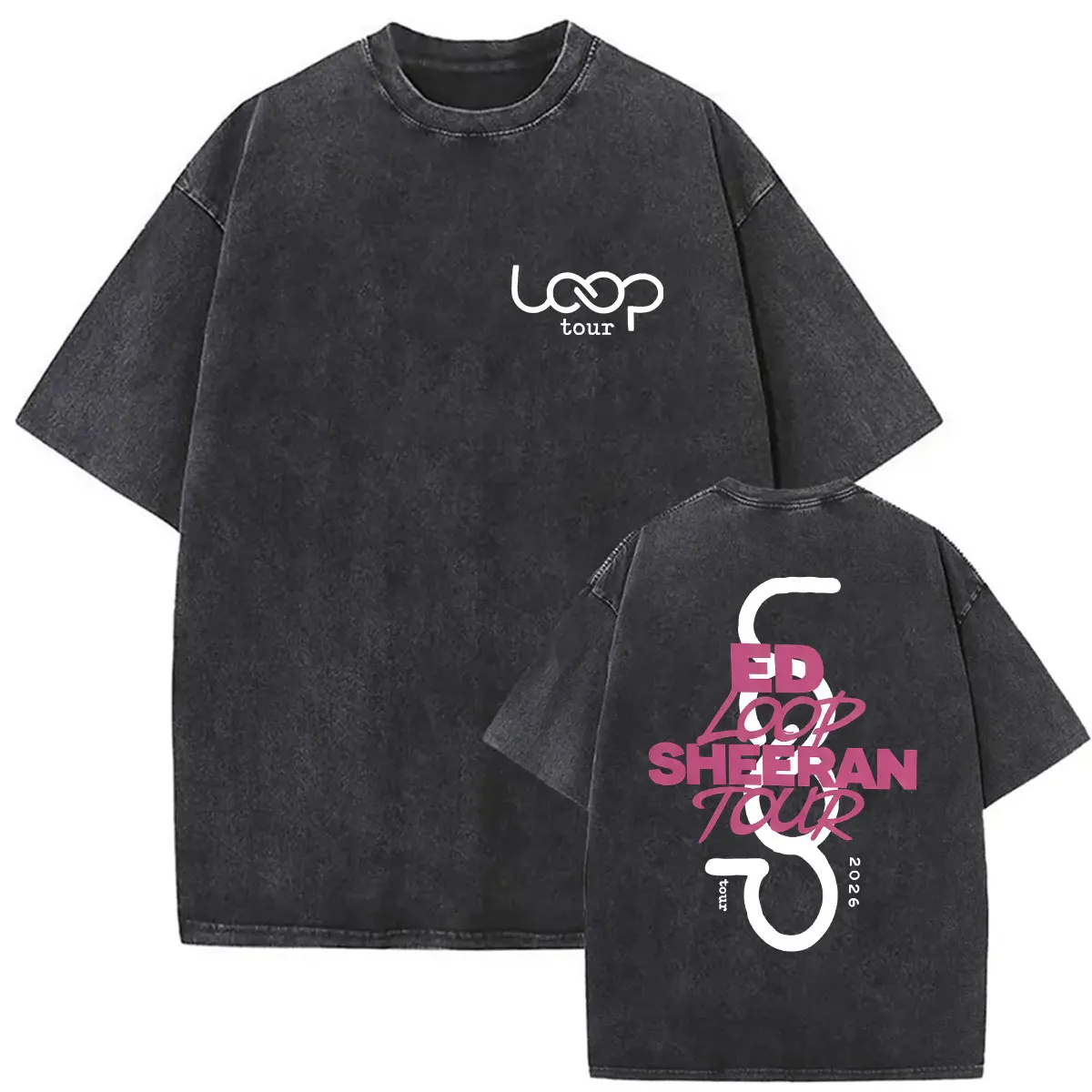 Vintage Washed Ed Sheeran Loop Tour 2026 Doppelseitig Bedruckte T-Shirts für Männer und Frauen Ästhetische Kleidung Mode Kurzarm-T-Shirt – Detail 2