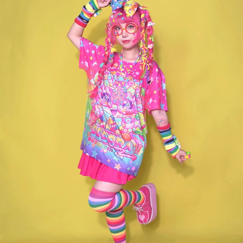 ใหม่สายรุ้งสัตว์พิมพ์เสื้อยืดผู้หญิง Original Design วัฒนธรรมหวาน Cool อเนกประสงค์อ่อนเยาว์แขนสั้นเสื้อยืดสุภาพสตรี