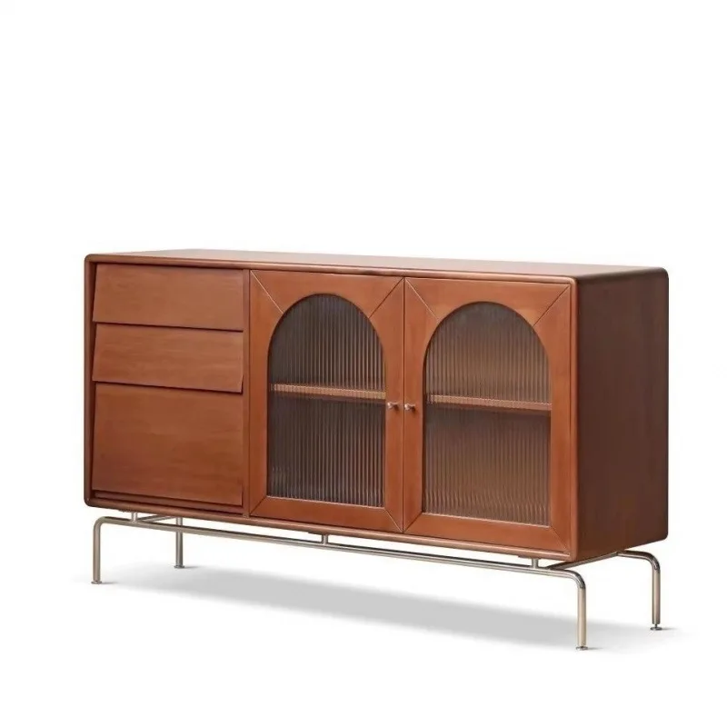 

Nordic medieval solid wood side cabinet French retro glass cabinet restaurant home against the wall solid wood storage