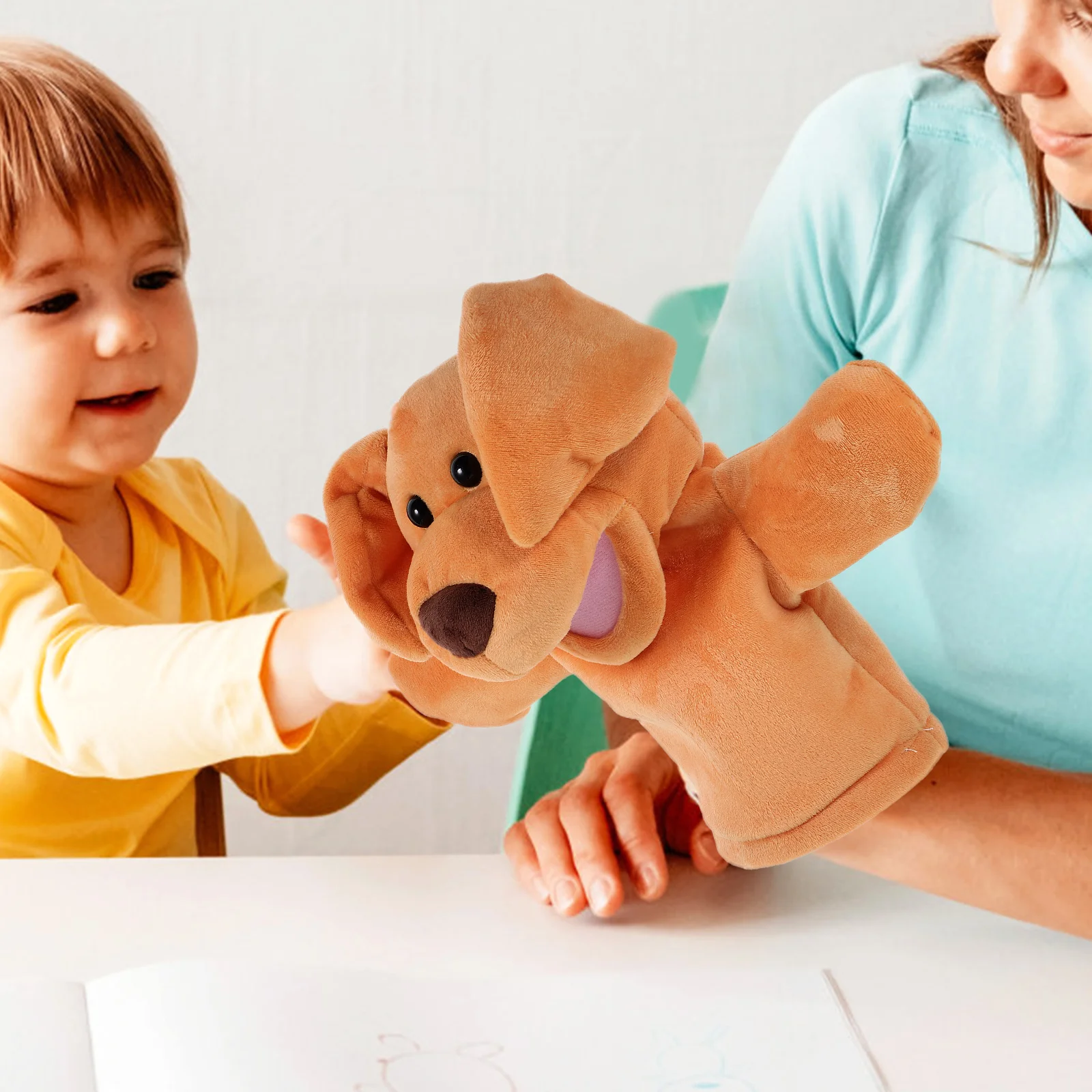 Speelgoedhandpop Speelgoed Geëmuleerd dier Creatief Vroeg educatief Cartoonpoppen Pluche Verhaal vertellen Oranje kind