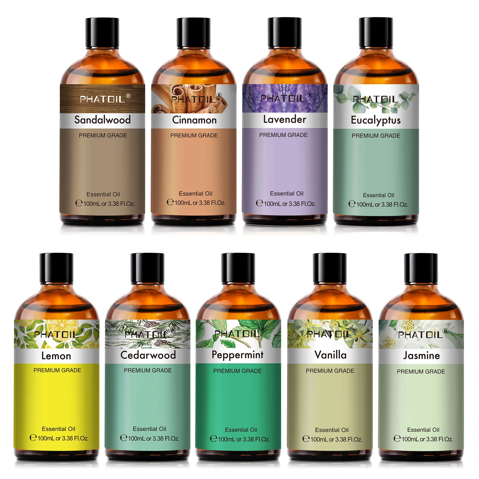 PHATOIL Aromatherapie etherische olie voor huidverzorging, diffuser, massage en kaarsen maken - 100 ml lavendelkaneel eucalyptus aromaoliën