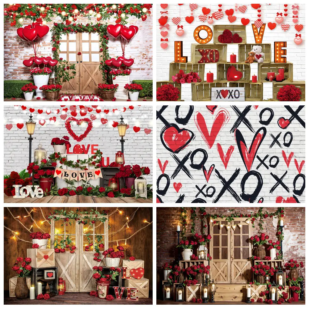 

14 февраля фон для фотосъемки ко Дню святого Валентина красное сердце любовь розы кирпичная стена свадебная пара портрет фото фон Декор
