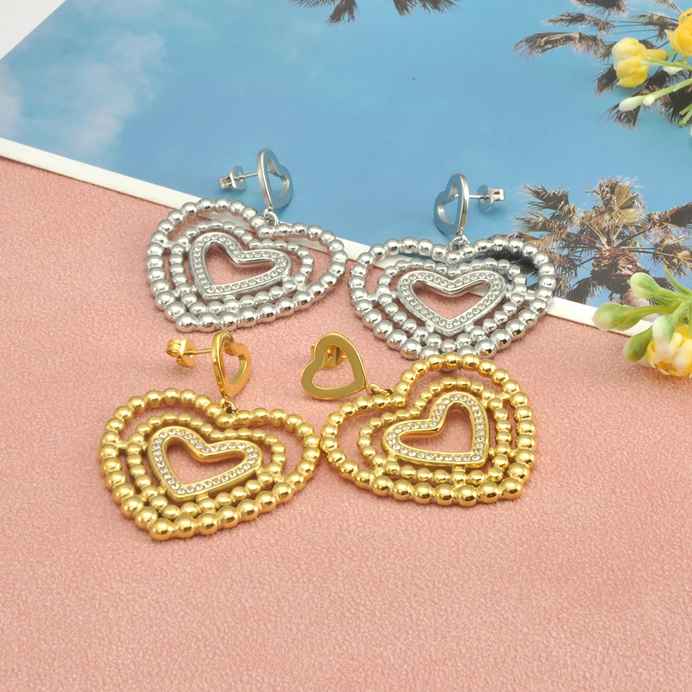Lokaer Mode Hohl Liebe Herz Zirkonia Ohrringe für Frauen Edelstahl Paar Ohrringe Party Täglichen Schmuck E25111
