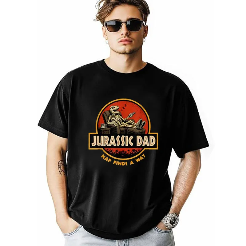 Y2k Men's Fashion Outfit Jurassic Dad Nap Finds A Way Funny Tired Dad Gift T-Shirt Father's Day Daddy Husband Novelty Saying Tee