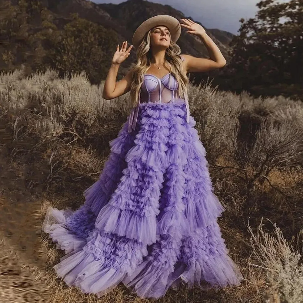Lavanda roxo vestidos de férias com alças espaguete em camadas inchado tule vestidos de noiva feitos sob encomenda 2026 meninas vestidos de aniversário