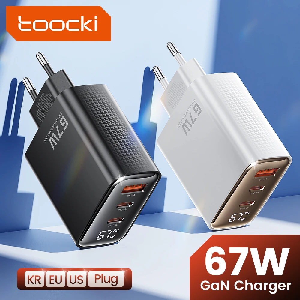 Toocki 67W GaN Charger Fast Charging USB A+Dual USB C Charger Type C PD Digital Display Charge For iPhone Xiaomi Huawei Samsung