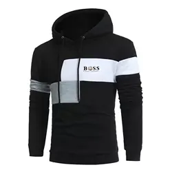 2024 New men's fashion patchwork pullover cross-border spring and autumn plush men's casual sports printed hoodie