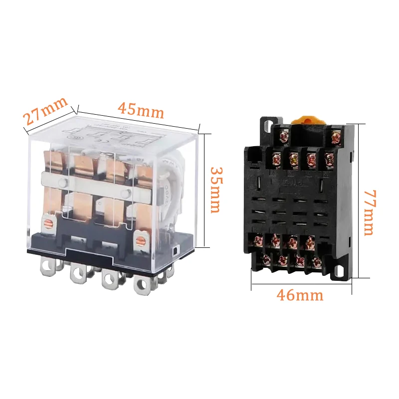 5Pcs Intermediate Relay HH64P LY4NJ 10A Small Electromagnetic Relay ACDC12V24V AC110V 220V 380V With 14 pins Socket base PTF14A