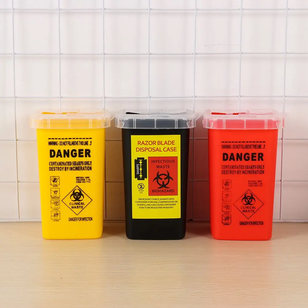 1L Capacity Sharps Container Medical Needles Bin Biohazard Tattoo Piercing Needles Disposal Collect Box Tattoo Artist Waste Box
