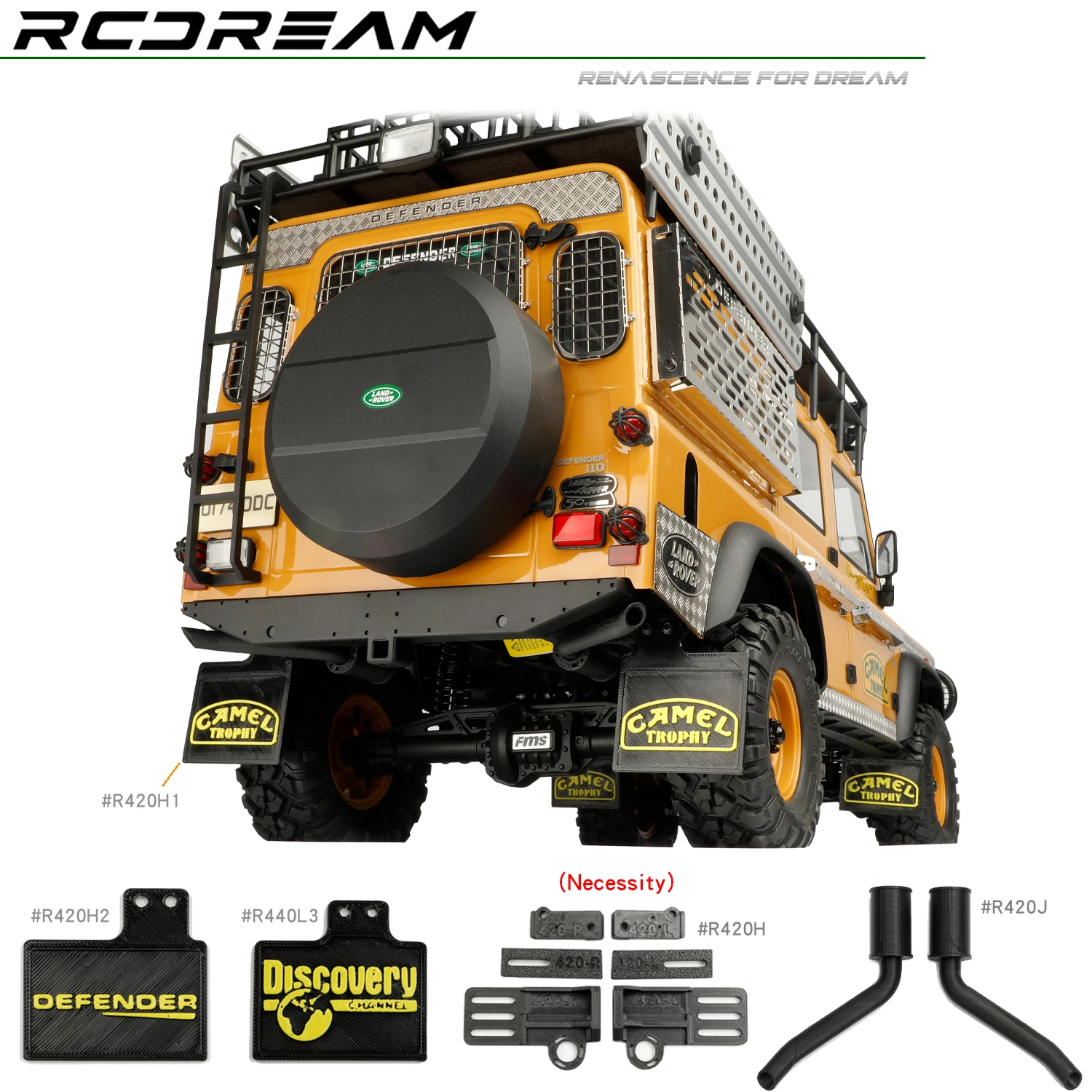 

RCDream 1/10 3D Effect Soft Rubber Mud Flaps TPU Mudguard Film / Tail Exhaust pipe for FCX10 Camel Defender Upagrde Option Part
