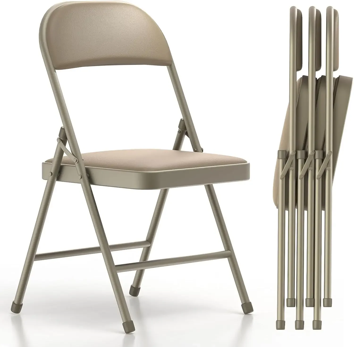 Folding Chairs with Padded Cushion and Back, Khaki Metal Chairs with Comfortable Cushion for Home and Office for Indoor &Outdoor