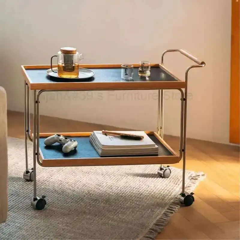 

Living Room Cart Coffee Table Shelf Home Sofa Solid Wood Side Table Bookshelf Magazine Snacks Storage Rack Balcony End Table
