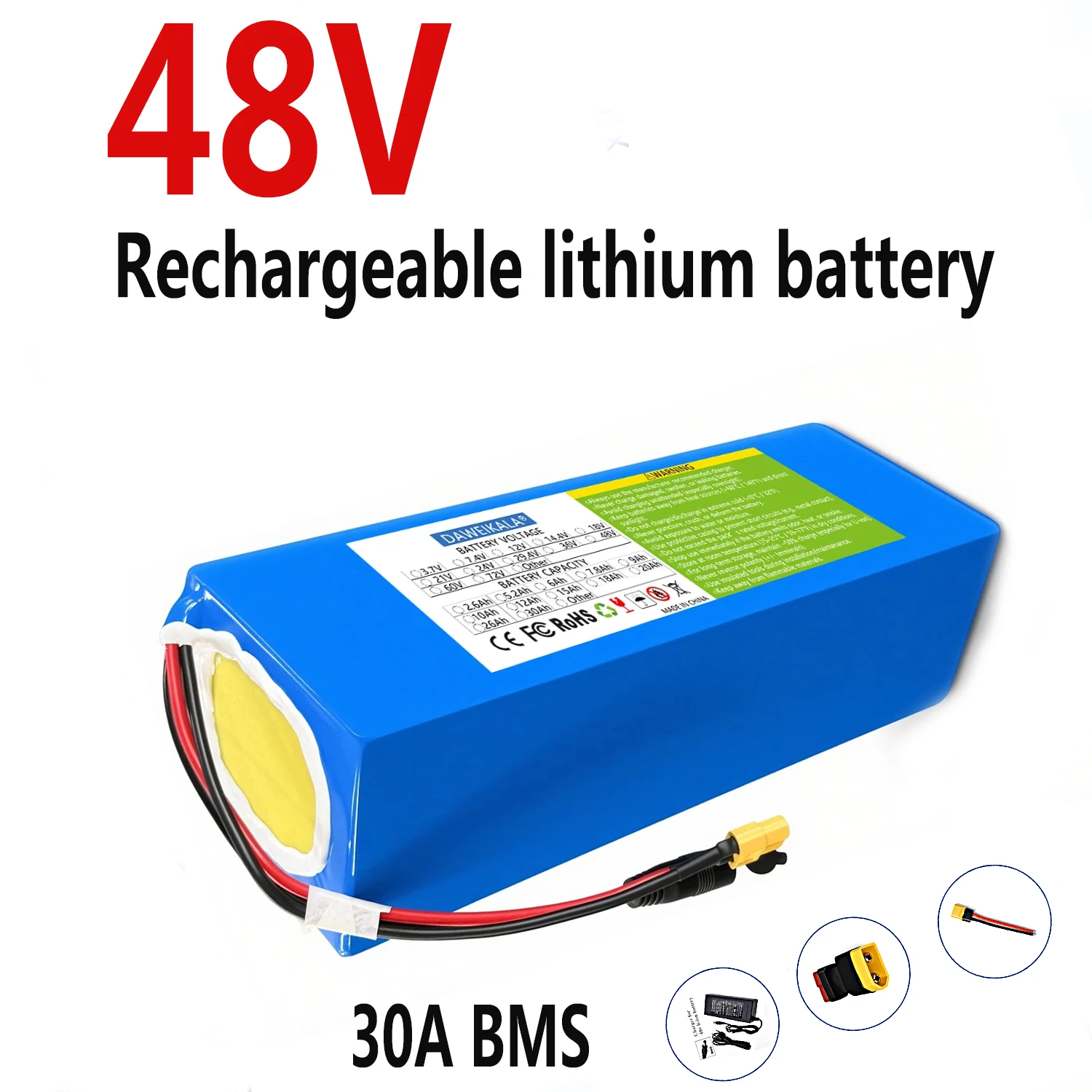 

High capacity 48v 250W-1000W Lithium Li-ion Battery Pack For 54.6v E-bike Electric bicycle Scooter with 30A BMS + charger