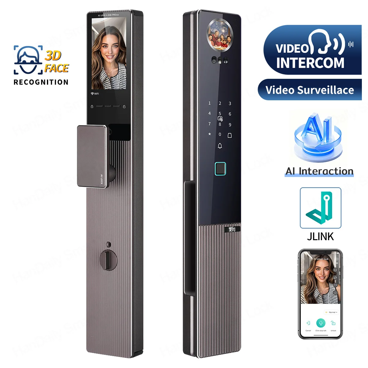 

Video Intercom AI Smart Lock App Control Face Recognition Fingerprint Palm Vein Digital Door Lock Support Logo Custom