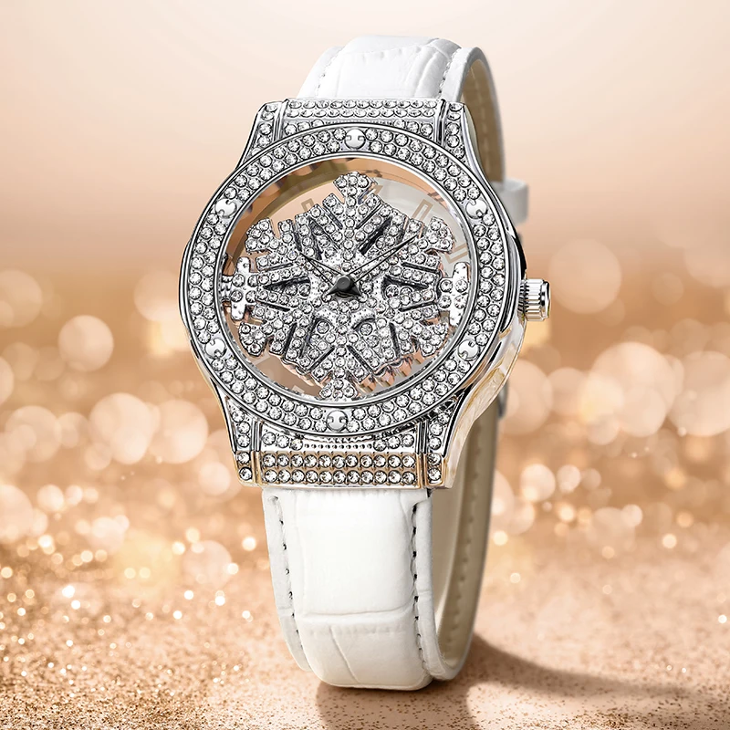 ROMITIME часы для женщин фэнтезийные снежинки вращающийся циферблат ремешок из телячьей кожи кварцевые водонепроницаемые женские наручные часы для подарков