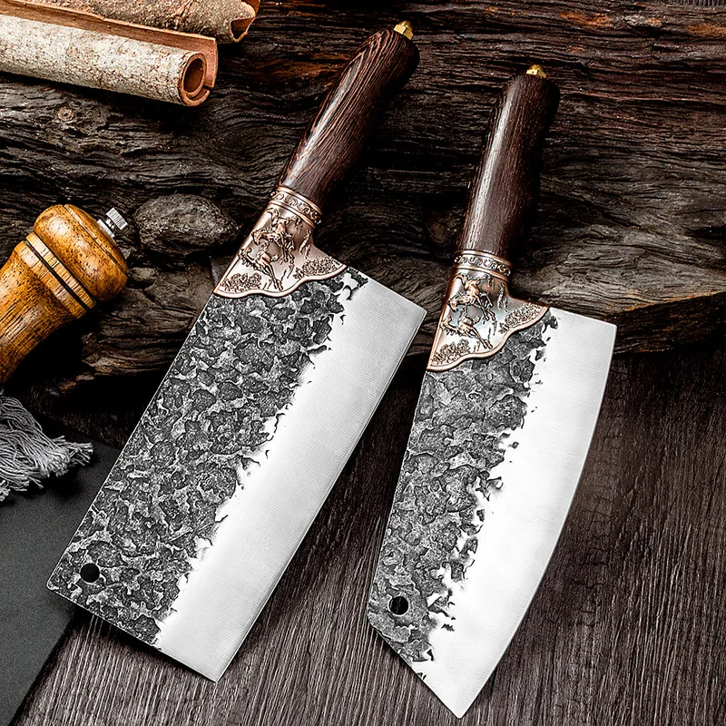 

Kitchen Knives Chinese Meat Fish Slicing Knife Stainless Steel Chopping Bone Cutter Wood Handle Hand Forged Cooking Chef Knife