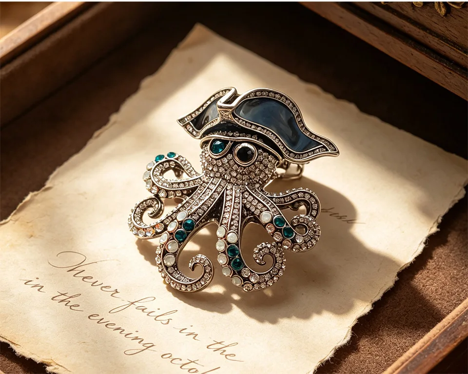 Vintage domineering coat suit accessories, pirate octopus brooch, heavy-duty marine creature brooch