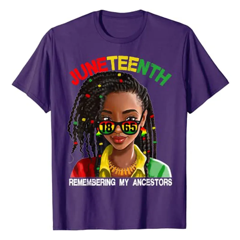 Juneteenth Tee Women's Fashion Loc'd Hair Remembering My Ancestors T-Shirt Black Pride Graphic Tee Top Short Sleeve Blouses Gift