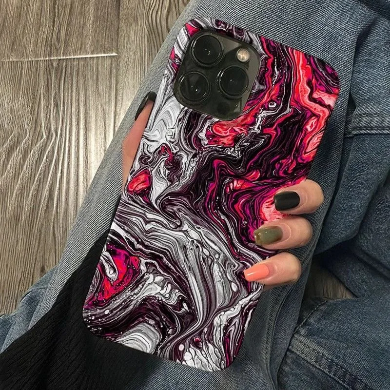 Artistic INS Style Flowing Molten Lava Oil Painting Chic Phone Case for iPhone 15 14 11 12 13 Pro Max Plus Back Cover