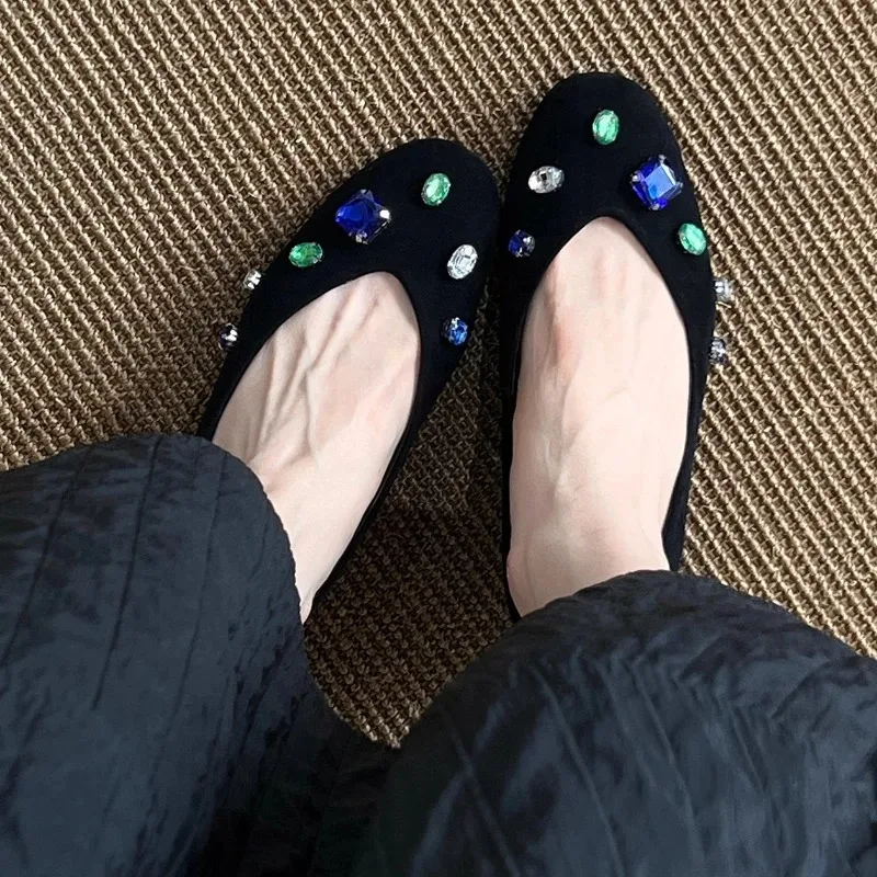 

Luxury Colorful Gemstone Women Shoes Flats Shallow Suede Loafers Ladies Elegant Brand Designer Casual Shoes for Women