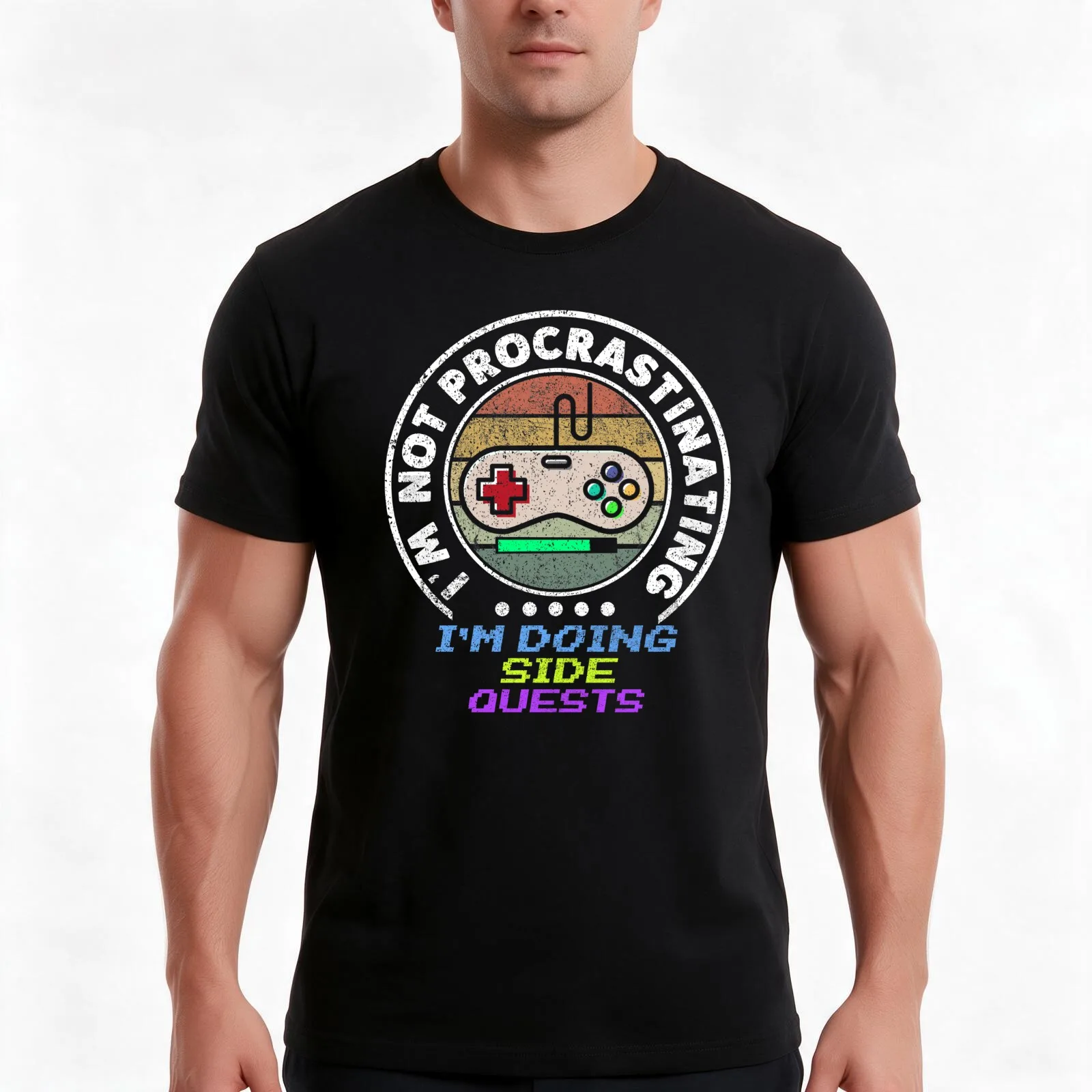 not procrastinating I'm doing side quests t shirt T-Shirt Summer Casual Cotton Tee, Unisex Men Women