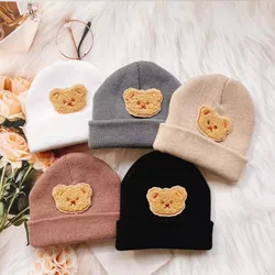 Winter Baby Beanie Cap Cartoon Bear Ear Protection Knitted Hat for Toddler Boys Girls Cute Korean Warm Kids Crochet Hats Gorros