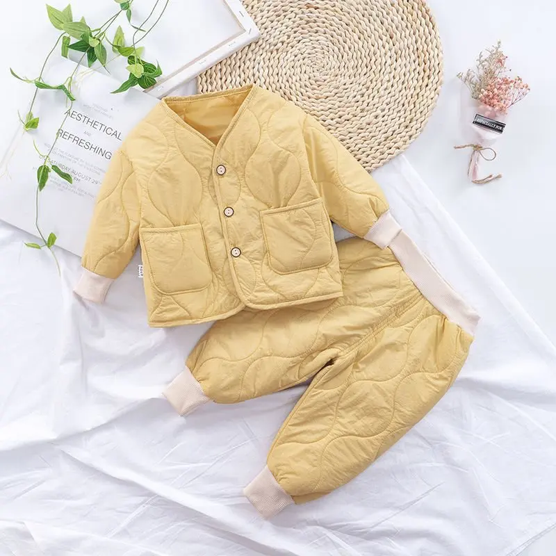 Autumn Winter Baby Kids Jackets+Pants Sets Thicken Boys Girls Coat Trousers Warm Windproof Clothes Suit For Children Home Wear