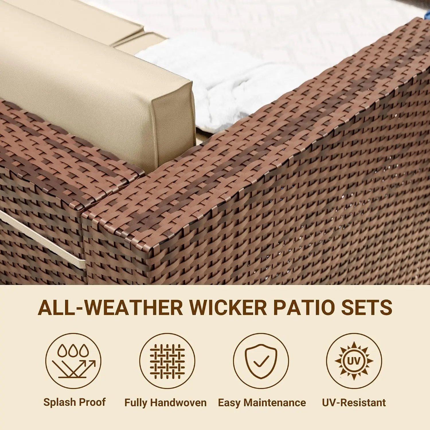 7-Piece Wicker Patio Sectional with Coffee Table, All-Weather Outdoor Furniture for Backyard & Balcony, Customized