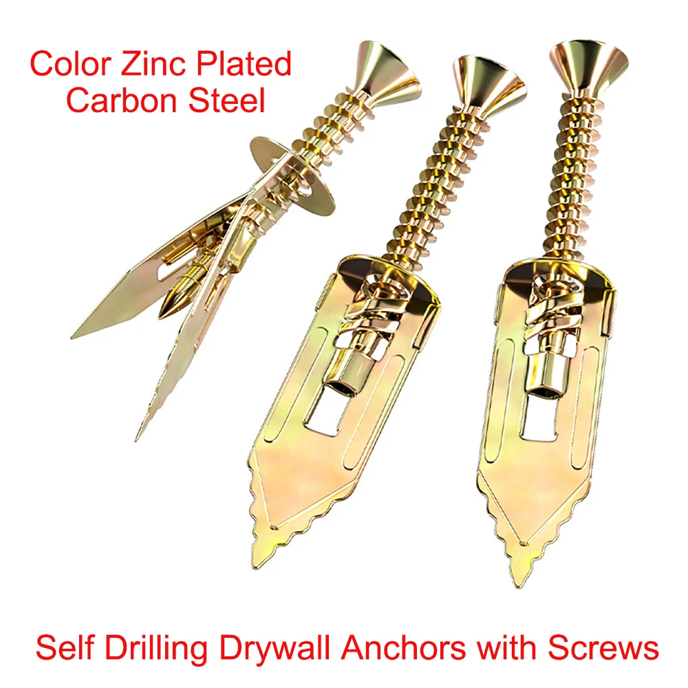 20/100Pcs Self Tapping Drywall Anchors with Screws M4 Zinc Plated Carbon Steel Self Drilling Expansion Screw Kit for Tv Picture