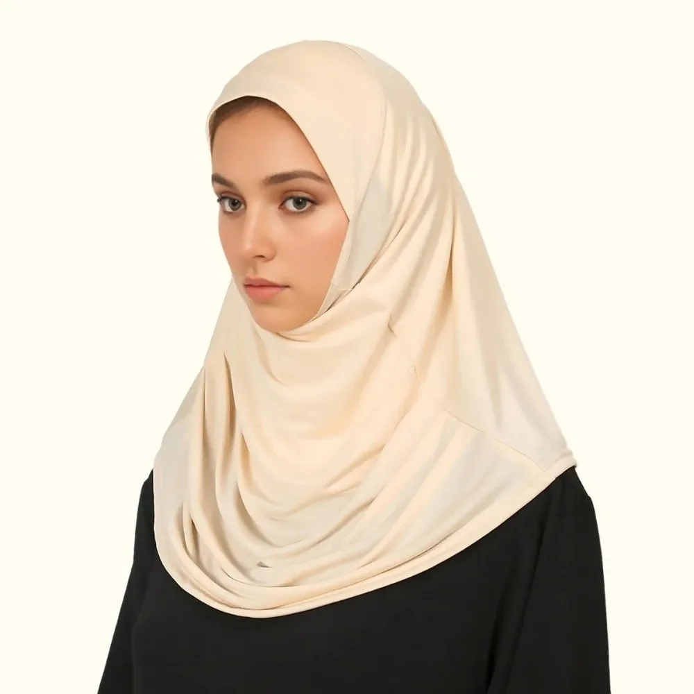 Breathable Instant Hijab Lightweight Plain Design Sports Headscarf Crinkle Rayon Solid Color Full Neck Cover Turban Women