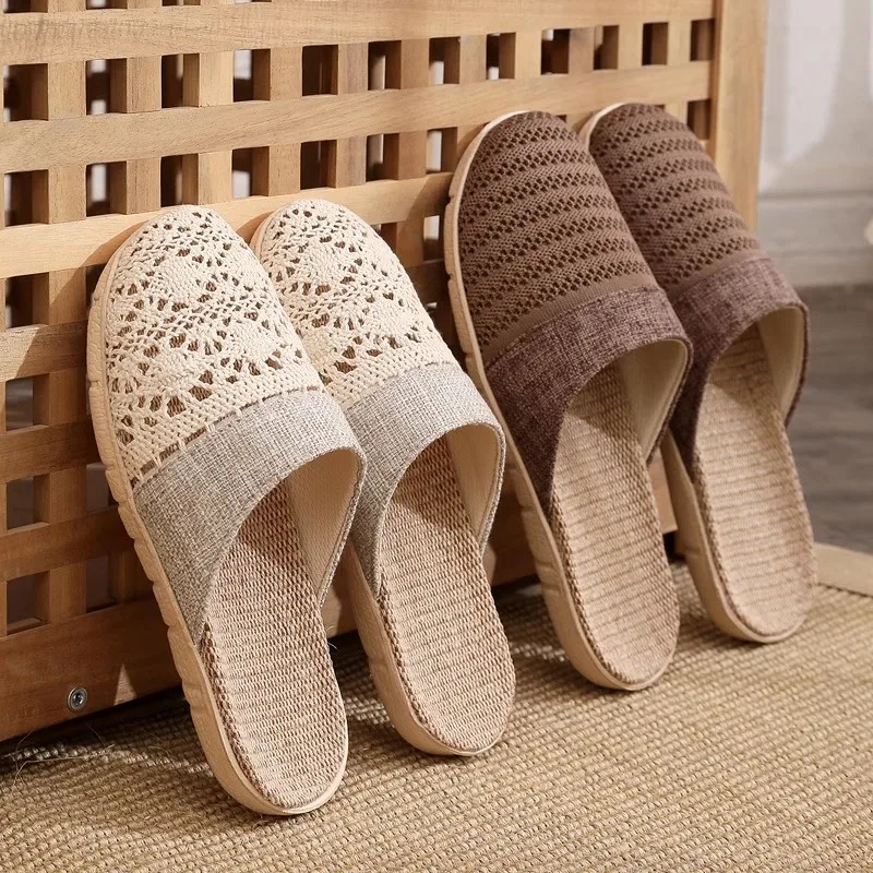 Unisex Linen Sandals for Year-Round Home Use - Non-Slip Indoor Slippers with Soft Sole,Breathable Design for Men & Women