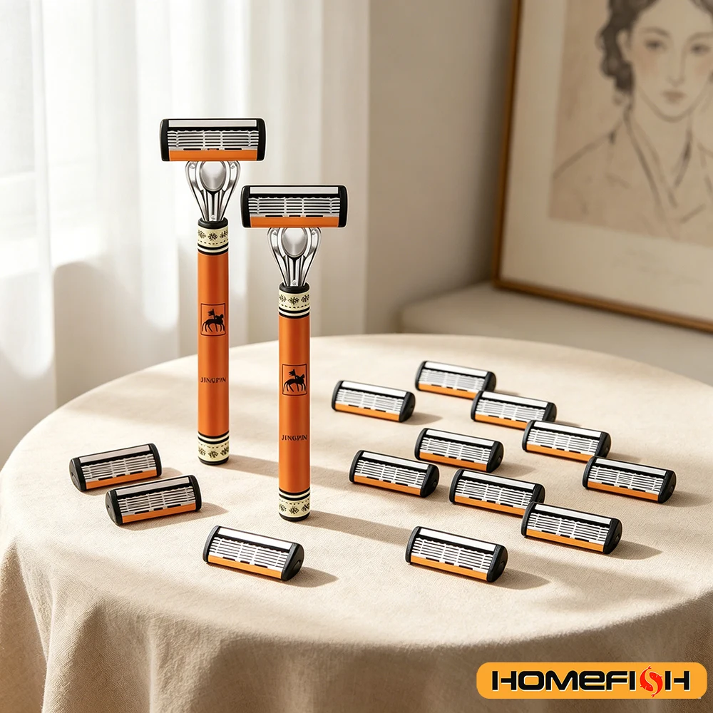 6-Layers Safety Razor Set High Quality Men Razor Sharp Stainless Steel Shaving Changeable Shaver Head Blade ﻿